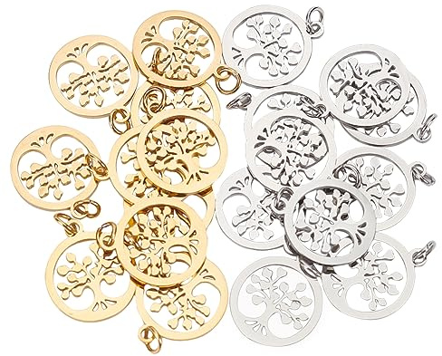 UNICRAFTALE 20 Pz 2 Colori 304 Ciondoli In Acciaio Inossidabile Albero della Vita Tondi Piatti Con Anelli di Salto per Bomboniere Comunione Braccialetti DIY