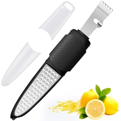Rainspire Lemon Zester Tool with Channel Knife, Stainless Steel Citrus Zester Tool, Lemon Peeler, Zesters for Kitchen, Ultra Sharp 2-in-1 Tool Easily Creates Citrus Zest, Black