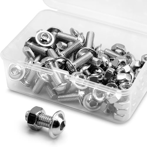 (40 Juegos) Juego de Tornillos Hexagonales M6 x 16mm con Brida y Tuercas 304 Acero Inoxidable de Cabeza Plana