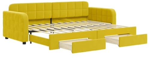 vidaXL Divano Letto Estraibile con Cassetti Giallo 80x200cm in Velluto, Divano Letto Moderno, Letto da Giorno