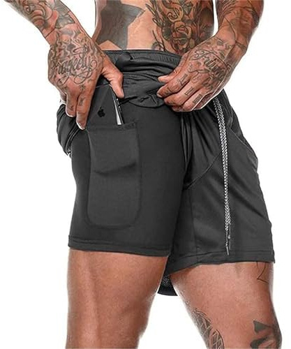 QINFEN YUNDOU Pantalón Corto para Hombre,Pantalones Cortos Deportivos para Correr 2 en 1, Hombre Shorts Deportivos para Correr