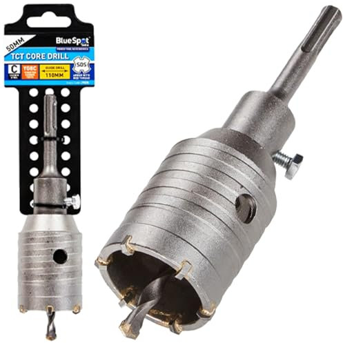 BlueSpot 35 | 40 | 50 | 82 & 110mm CORE DRILL Bit SDS + TCT Concrete Carbon Steel Hole Masonry DIY Pilot CNC YG8C Tungsten Cutter Holesaw Drainage Power Tools UK FREE P&P (50mm Core Drill (19526))