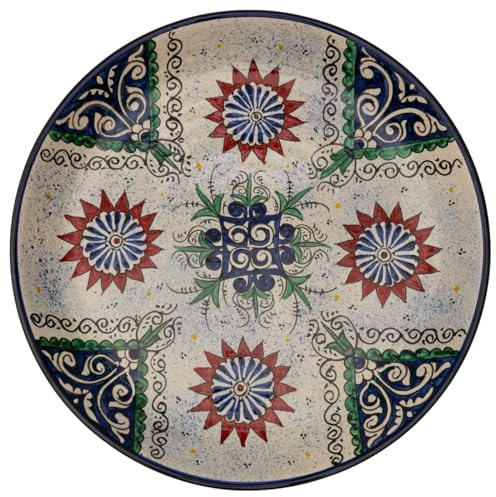 PODARI Lagan Rishtan Servierteller Keramikteller groß Ø 37 cm Kora-Kalam Blütenblatt - Usbekischer Servierplatte mit handbemaltem Design