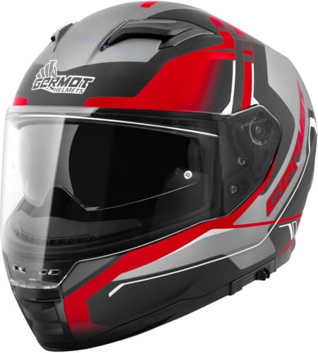 Germot GM 350 Integralhelm matt schwarz rot ECE 22.06 mit Sonnenblende, L 59/60