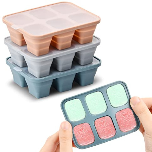 Rapidbok 6-Fach Mini Silikon Eiswürfelform, Eiswürfelbehälter mit Deckel, Ice Cube Tray Stapelbar, Eiswürfelformen für Cocktails Whisky Bier Wein Saft, 3 Stück, 301-17394-32SUP00