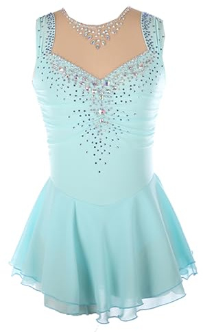 CHAGMEA Damen Professionelle Eiskunstlauf Wettbewerb Kleider Weiß Ärmellos Strass Dame Gymnastik Activewear Wettbewerb Training Athletic Weiblich,Light Blue,XXS