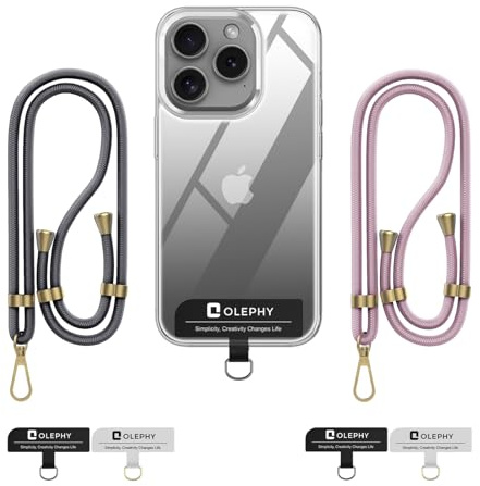 OLEPHY 2 Pack Crossbody Phone Lanyard Strap with 4 Pack Patchs, | Adjustable Universal Nylon Neck Strap Compatible with Most Smartphones with Case, Grey+RoseGold