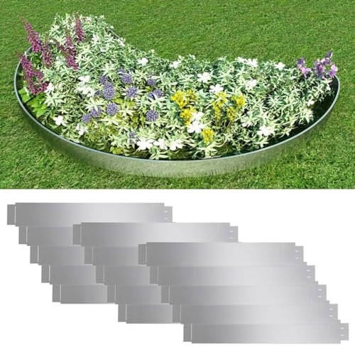 Ailgely Flexible Rasenkante 15-er Set Verzinkter Stahl 100x14 cm, verzinkt, flexibel, Umrandung f. Beet oder Rasen