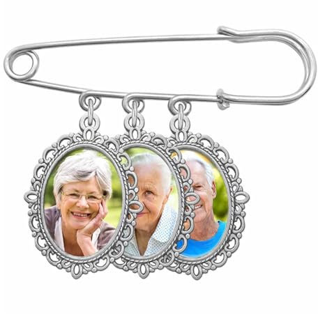 Personalisierte Foto Broschen Damen Anstecker Schwarz Edelstahl Memorial Anhänger Brautstrauß mit Foto Anhänger Oval/Rund/Herz Broschen Anstecknadel