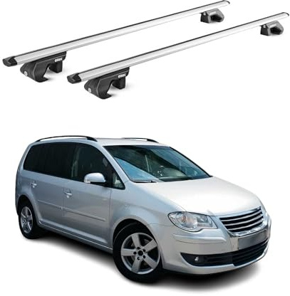 OMAC Dachträger für VW Touran mk1 mk2 2003-2026 Aluminium Silber | TÜV geprüft, bis 90 kg Traglast, T-Nut-Befestigung, für Standard-Dachreling geeignet, Querträger, Grundträger