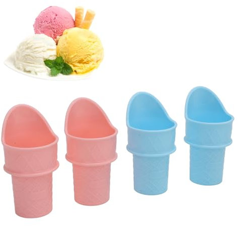 4pcs Ice Cream Cone Scoop Holder, Reusable Sustainable Freezable Ice Cream Cup Spoon Snow Cone, Convenient Tool for Dessert Lovers
