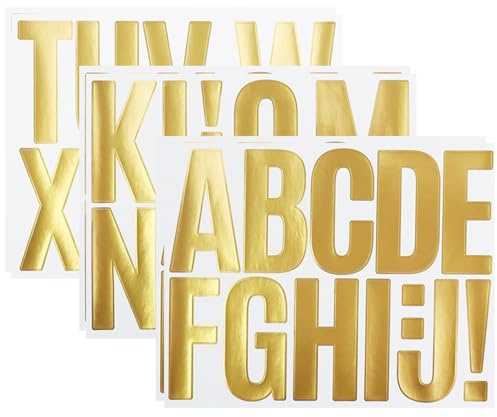 Buchstaben Aufkleber,6 Blätter 3 Zoll Selbstklebendes Vinyl Großes Buchstaben Punzierung Kit für Postfach,Schilder,Scrapbook, DIY und Basteln, Klebebuchstaben Wetterfest - Gold
