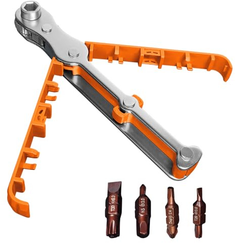Mini Ratchet Wrench,Right Angle Phillips Magnetic Screwdriver 1/4” Drive High Torque Offset with Double-Sided Bit Storage for Tight Spaces DIY