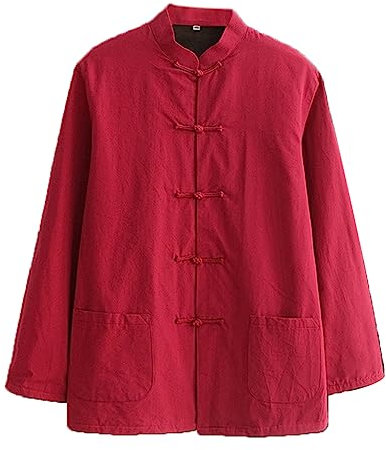 Chinesische Kleidung Bequemer Tang-Anzug, Winter-Kampfsportanzug, Herren, traditionelle chinesische Kleidung, atmungsaktive Baumwolle, Kung-Fu-Uniformen, Tai-Chi-Kleidung, Langarm-Shirt(Red,3XL-4XL)