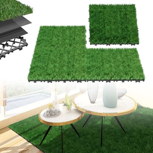 XINZI 11er Set/ 1㎡ Kunstrasen Outdoor 30x30cm, Rasenfliesen Bodenbelag aus PE, 40mm Florhöhe, Rasenteppich mit Drainagefunktion, Grasteppich Kunststoffrasen Kunstrasenteppich Rasen Teppichboden