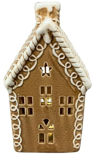 Schönes LED Lebkuchen Lichthaus in Braun in 21 cm - Beleuchtetes Weihnachtshaus aus Dolomit für Weihnachtsdorf und Dekoration - Amerikanische Deko für Wohnzimmer im Landhausstil mit warmen LED-Licht
