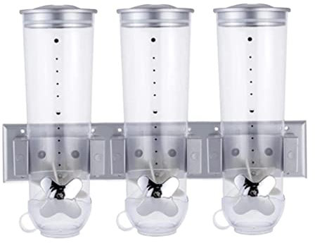 Dispensador triple de alimentos secos, dispensadores indispensables para hacer cereales, contenedor de almacenamiento de granos de rejilla, dispensador de alimentos secos montado en la pared, para