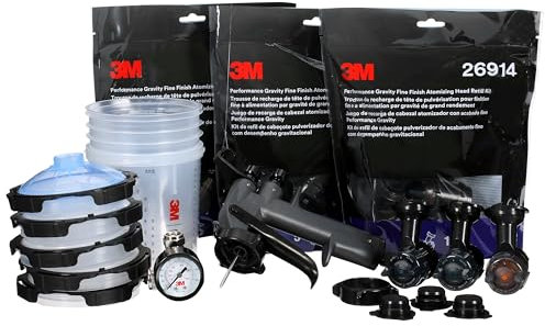 3M Performance Fine Finish Spray Gun System 26978, Includes PPS 2.0 Cup System, 15 Replaceable Gravity Fine Finish HVLP Atomizing Heads, Air Control Valve