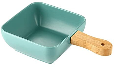 KHYTEBV Cuencos creativos con Mango de Madera, Plato de cerámica, Suministros de Cocina Modernos nórdicos, Plato Hondo de Gran Capacidad, Plato para Ensalada de Frutas, Cuenco de cerámica