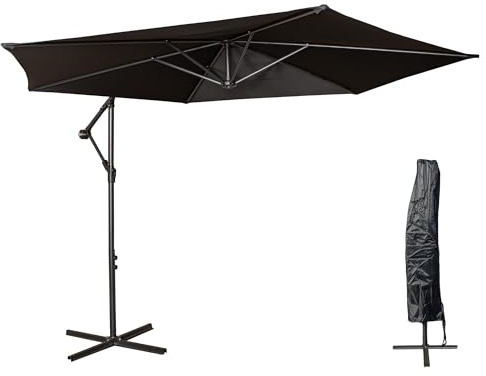 Samuel ALEXANDER 3m Cantilever Parasol in Black with Crank Handle for Patio Garden Banana Parasol with Weatherproof cover + Cross Stand Base Included