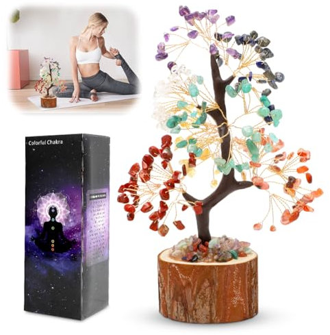 Fouvin Árbol de piedras preciosas Feng Shui, regalos espirituales, árbol de la vida, decoración del hogar, decoración del hogar, feng shui, decoración de escritorio, multicolor