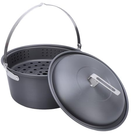 Pentole in Lega in Lega di Alluminio Portatile Set di Pentole con Borsa per la Cottura a Vapore in Bolleggio a Vapore Griglie 5l Capacità da Picnic Esterno per Esterno Giardinaggio
