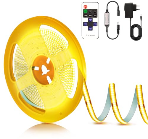 PSTAR COB LED Streifen 2M, 2700K Warmweiß, Dimmbares 24V Flexibles COB LED Streifen Licht set, 320LEDs/M, mit RF Fernbedienung, für Home Dekoration, Küche, Spiegel