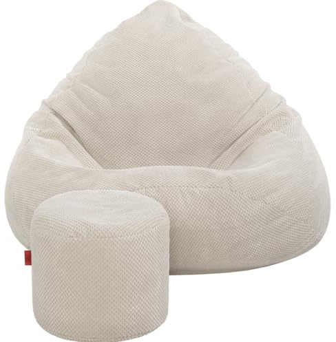 Pouf Poltrona Sacco con Poggiapiedi Beige 95x95x120 cm - Poltrona Pouf Sacco XXL - Morbido e Confortevole - Bean Bag per Adulti e Bambini - Fodera Lavabile - Mobili per Soggiorno
