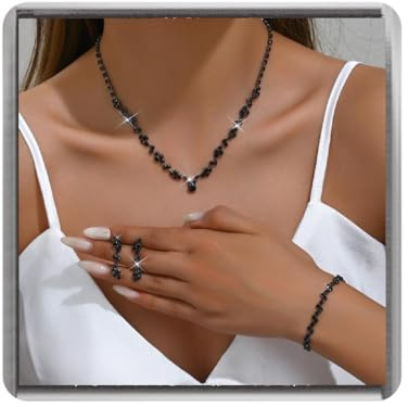 Ushiny Glitter Braut Schmuck set Silber Strass Hochzeit Schmucksets Brautjungfer Halskette Ohrringe Armbänder Sets für Damen (Schwarz)