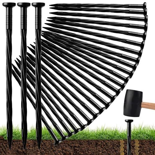 Trlyane 50 Piquets de Jardin en Plastique, 20 cm, Piquet Ancrage Spirale | Pour Bordures de Jardin, Toile de Paillage, Gazon Artificiel, Tentes et Allées, Réutilisables et Résistants en Extérieur