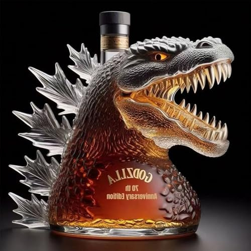 330ML Whiskey Decanter Bottle - Art Statue, 300ML / 10 Oz Dinosaur Monster Whiskey Wine Bottle, Hand-Blown Gothic Themed Carafe Sculpture, Beautiful Carved Glass Wine Decanter Statue(B)