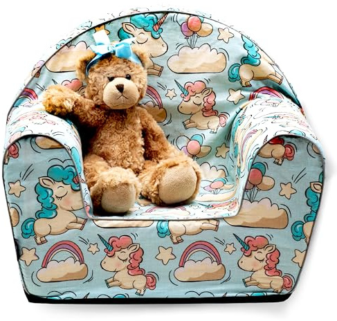 PinkZebra BEZUG für Kindersessel aus Schaumstoff, Sesselbezug, Bezug für Sessel, Past für Kindersessel in Größe: 51 x 34 x 42 cm, Sitzfläche: 26 x 26 cm, Öko-tex Standard 100 (Einhorn)