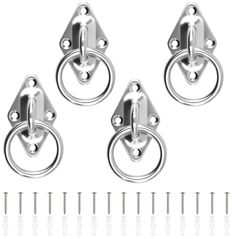 Shwdsy 4 Piezas Argollas de Acero, Placa Ocular de Acero Inoxidable, Orificio de 5 mm Placa de Ojo, Base Romboidal, con Tornillos y Tubo Difusor, Apto para Columnas de Madera, Paredes Macizas