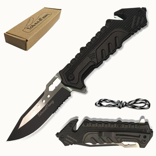 TobeedFnuuy Coltello da Caccia, 3-in-1 Multiuso/Tascabile Coltello Pieghevole, Maniglia Antiscivolo Coltello Pieghevole da Esterno, Regalo Coltello Uomini Papà Natale