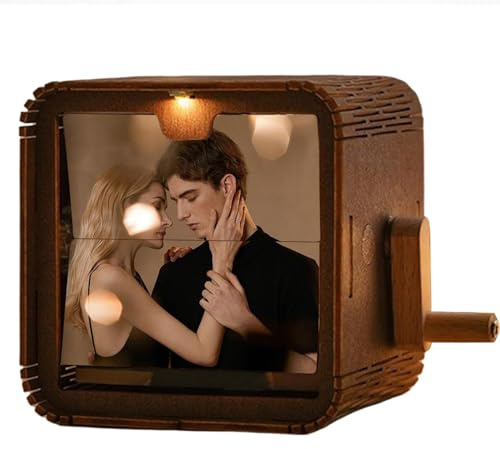 Marco de fotos personalizado, álbum de fotos con manivela con luz y música, caja de animación de fotos personalizada, que puede reproducir canciones, álbumes de fotos mecánicos para parejas, familia