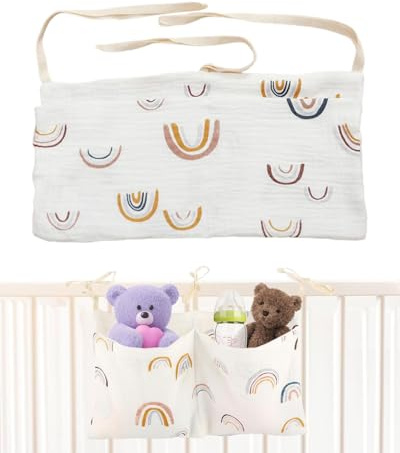 FUGLUS 1 borsa multifunzionale da appendere per riporre gli oggetti nel lettino,leggera e traspirante,con doppia tasca di grande capacità,per organizzare giocattoli,pannolini e altri oggetti.