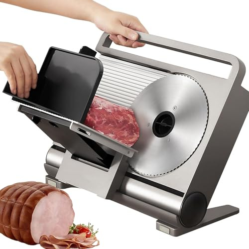 Cortador de carne eléctrico plegable con hoja extraíble y grosor ajustable para preparación de alimentos en casa