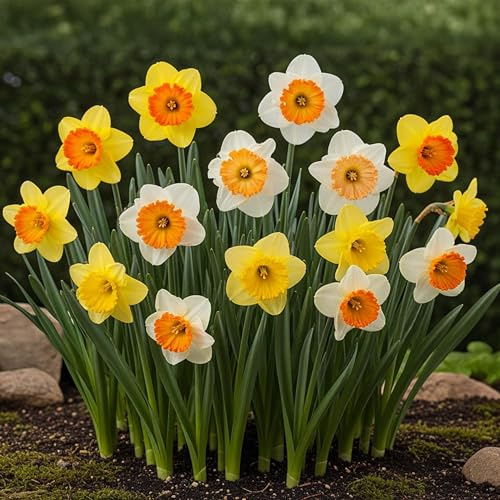 Bulbes à fleurs - Narcisse 'Large Cupped mix' - Jaune et Blanc - 15 plantes - Taille du bulbe 12/14-15-30cm - Ø5cm - Plante de jardin - Multideal