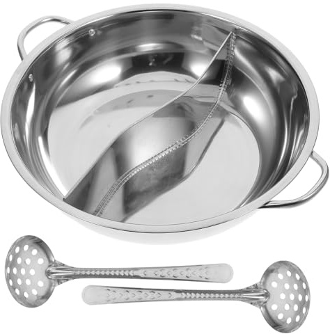 Veemoon Heißer Topf aus Edelstahl mit Trennwand Mehrzweck Suppentopf mit Hoher Wärmespeicherung Geteilter Hot Pot Topf für Familienessen und Camping