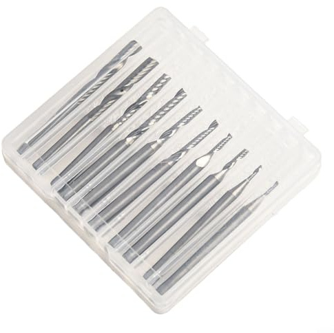 Juego de 10 fresas de carburo con vástago de /8 pulgadas, brocas en espiral para carpintería CNC, acrílico, PVC y MDF (4 mm,