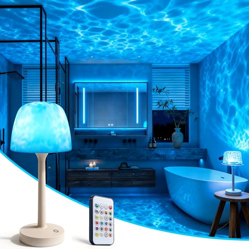 Akynite Lampada Doccia 2in1 & Proiettore Onde Oceaniche, Lampada LED Senza Fili 16 Colori RGB, Impermeabile IP44, Touch & Telecomando, Luce Atmosfera Lampada Spa Ricaricabile per Bagno