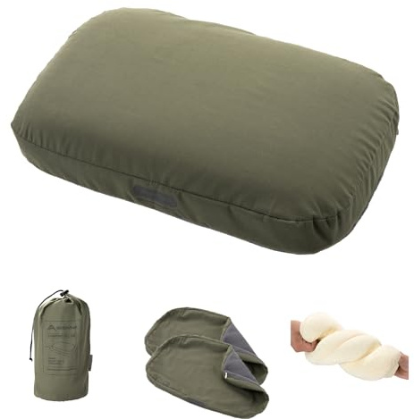 BISINNA Camping Memory Foam Pillow, Ultralight Travel Pillow | Ergonomic neck support, suitable for car, office & home. Compact & lightweight for travel. Extra pillowcase included.