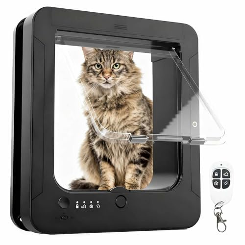 Elektronische Katzentür Smart Pet Türklappe mit Halsbandschlüssel und Fernbedienung, 4-Wege-Verriegelung, automatische Entriegelung