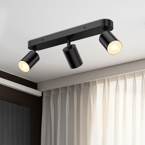 JVURICE Deckenlampe Flur Küche Schlafzimmer, 360° Drehbar & 90° Neigbar Deckenspot GU10, 100W Max, Metall Aluminium, Deckenstrahler Lampen für Wohnzimmer, Bad, Flur (Schwarz, 3 Flammig *)