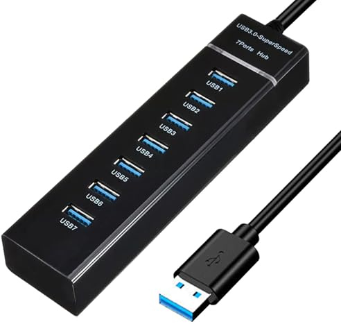 Hub USB 3.0 7 Ports avec Câble 1.2m, Multiprise USB Dock 5Gbps Adaptateur Multiport en Aluminium pour PC Bureau Ordinateur Portable Clavier Souris Disque Dur Externe Transfert de Données Rapide