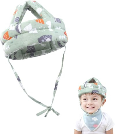 Casque Bébé Antichoc Protection, Casque de Sécurité pour Apprentissage de la Marche, Protection Tête Bébé Anti Chute Réglable et Respirant pour Enfants de 6-36 Mois, Motif Forêt Verte