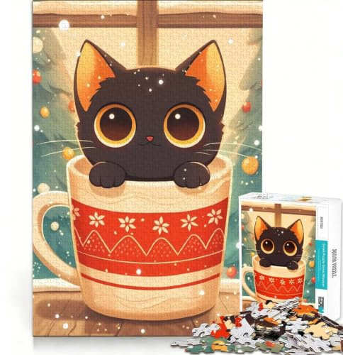 Puzzle de 1000 pièces pour Adolescents Chat dans Une Tasse à café, décoration Murale, Difficile et Stimulant, pour Les Gamers 38x26cm
