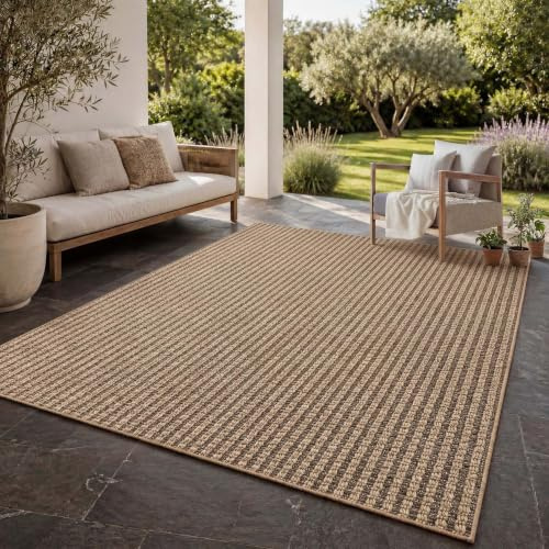 Taracarpet In- & Outdoor Teppich Wohnzimmer im Boho Jute-Look wetterfest für Balkon, Terrasse, Wintergarten, Schlafzimmer, Küche - Strapazierfähig & Robust und Pflegeleicht beige 1 80x150 cm