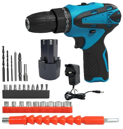 Cordless Drill Set, 12V Lightweight Electric Screwdriver Driver, Electric Power Drill with Battery & Charger, 25+1 Torque, 2 Speed, 3/8 Keyless Chuck, Tool Kit for Home DIY & Repairs