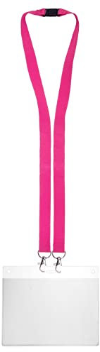 Karteo Ausweishülle DIN A6 inkl. Schlüsselband pink mit 2 Karabiner [1 Stück] Kartenhalter horizontal (148 x 105 mm) und Lanyard